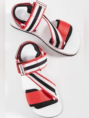 Hunter Original Beach Sandals Womens 7 Red White Black Adjustable Water Friendly